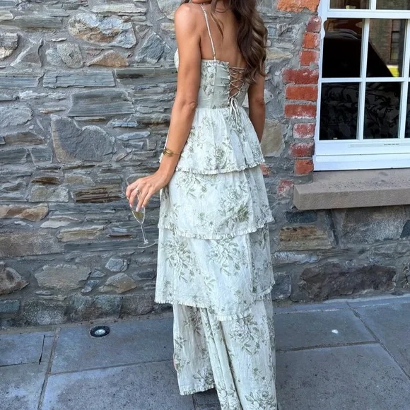 V. Chapman Caterina Sage Floral Tiered Dress - Picture 2 of 8